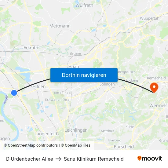 D-Urdenbacher Allee to Sana Klinikum Remscheid map