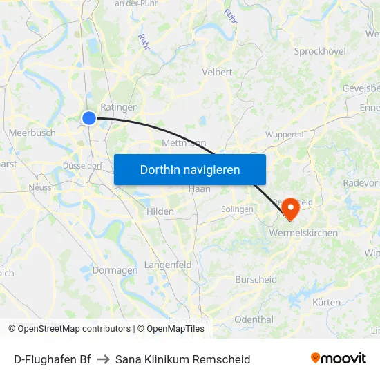 D-Flughafen Bf to Sana Klinikum Remscheid map