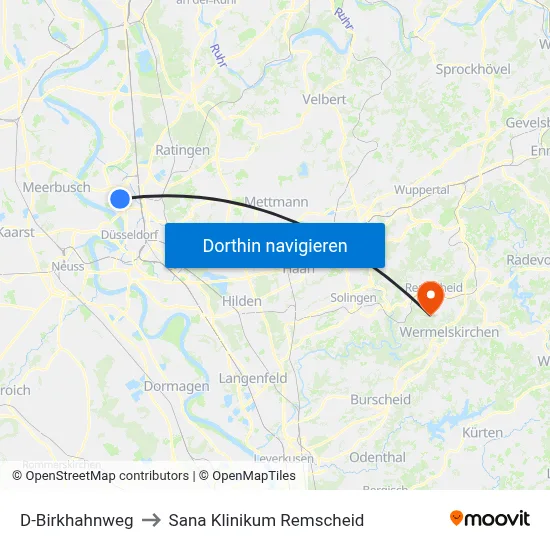 D-Birkhahnweg to Sana Klinikum Remscheid map