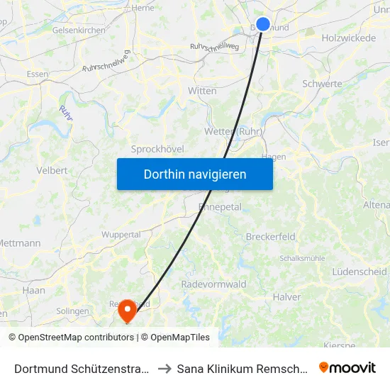 Dortmund Schützenstraße to Sana Klinikum Remscheid map
