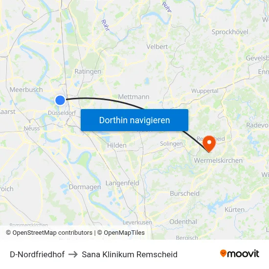 D-Nordfriedhof to Sana Klinikum Remscheid map