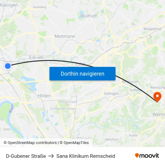 D-Gubener Straße to Sana Klinikum Remscheid map