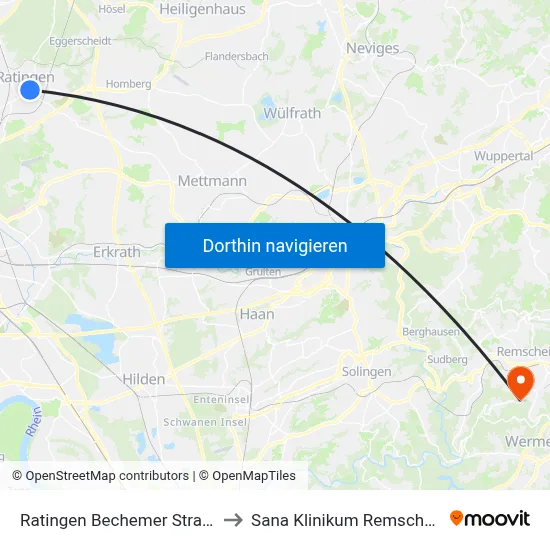 Ratingen Bechemer Straße to Sana Klinikum Remscheid map
