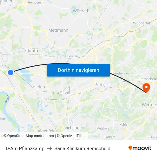 D-Am Pflanzkamp to Sana Klinikum Remscheid map