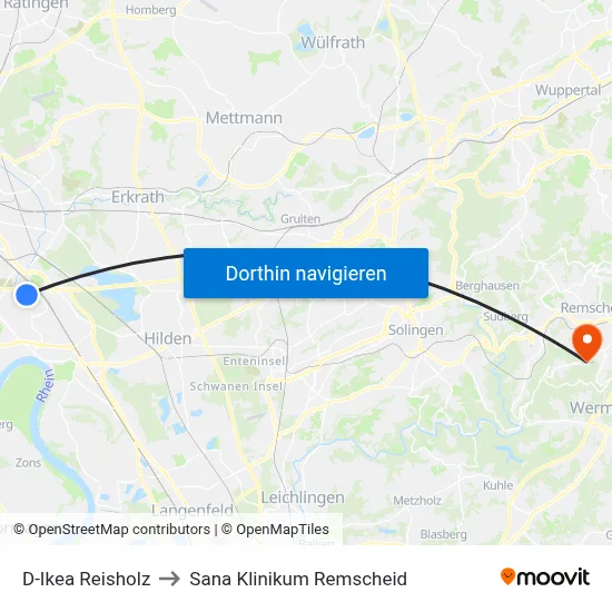 D-Ikea Reisholz to Sana Klinikum Remscheid map