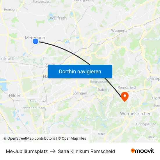 Me-Jubiläumsplatz to Sana Klinikum Remscheid map