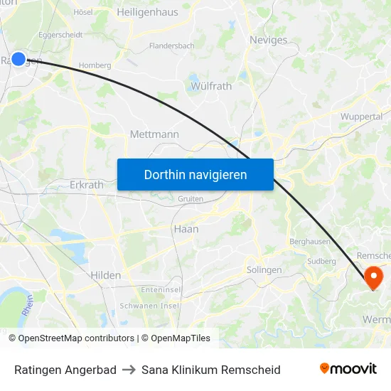 Ratingen Angerbad to Sana Klinikum Remscheid map