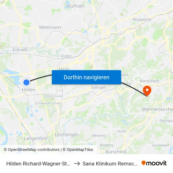 Hilden Richard-Wagner-Straße to Sana Klinikum Remscheid map