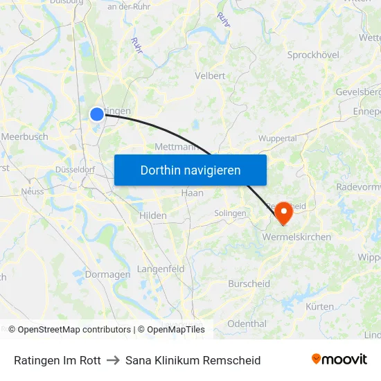 Ratingen Im Rott to Sana Klinikum Remscheid map