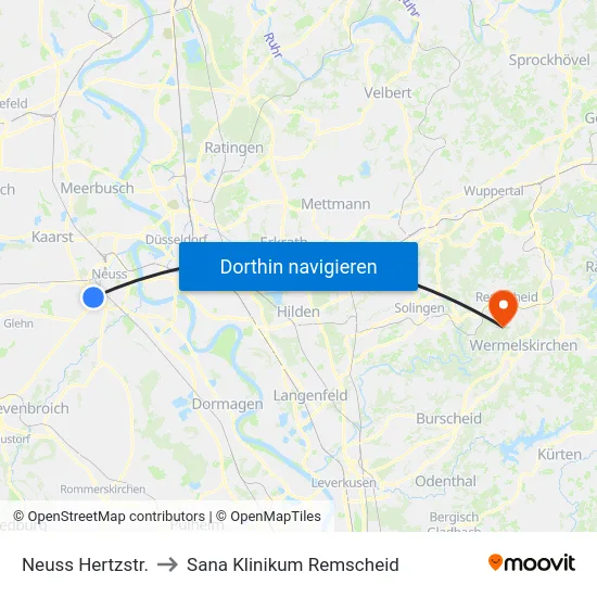 Neuss Hertzstr. to Sana Klinikum Remscheid map
