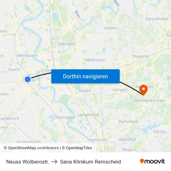 Neuss Wolberostr. to Sana Klinikum Remscheid map