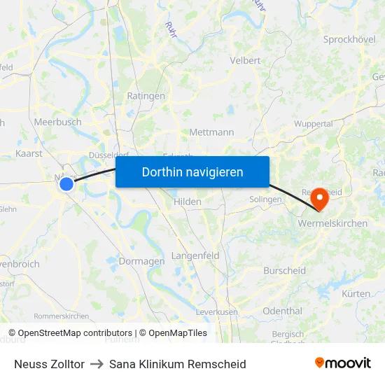 Neuss Zolltor to Sana Klinikum Remscheid map