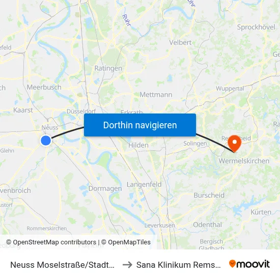Neuss Moselstraße/Stadtwerke to Sana Klinikum Remscheid map