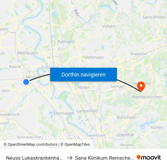 Neuss Lukaskrankenhaus to Sana Klinikum Remscheid map