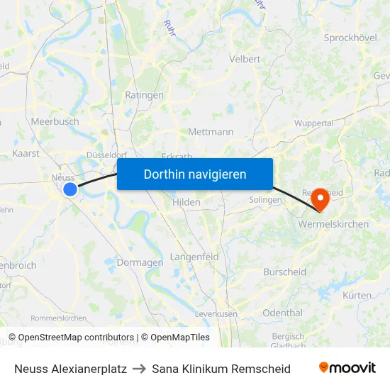 Neuss Alexianerplatz to Sana Klinikum Remscheid map