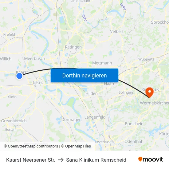 Kaarst Neersener Str. to Sana Klinikum Remscheid map