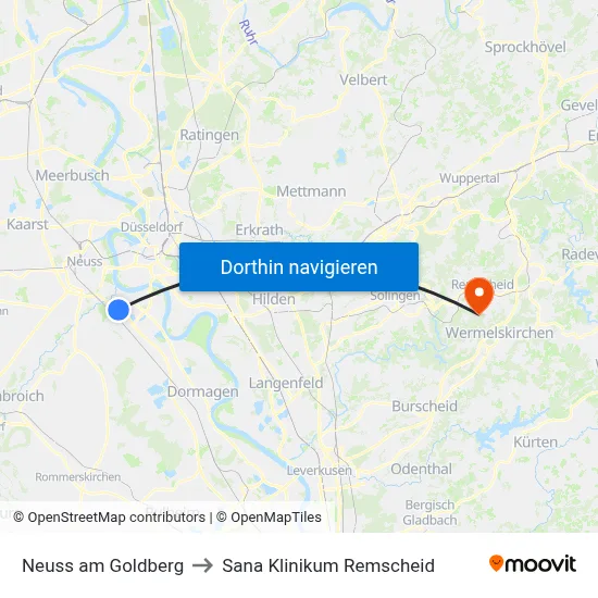 Neuss am Goldberg to Sana Klinikum Remscheid map
