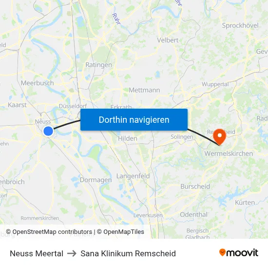 Neuss Meertal to Sana Klinikum Remscheid map