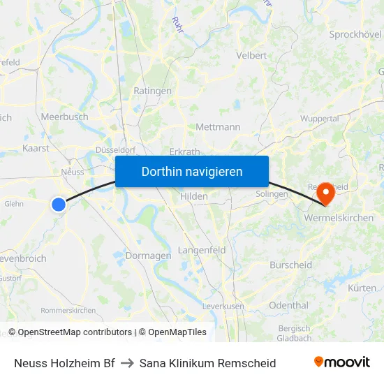Neuss Holzheim Bf to Sana Klinikum Remscheid map