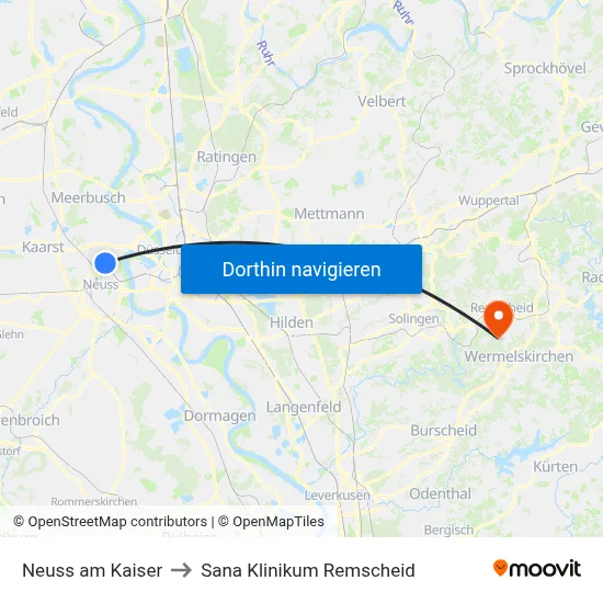 Neuss am Kaiser to Sana Klinikum Remscheid map