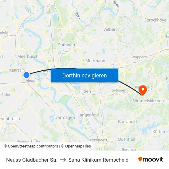 Neuss Gladbacher Str. to Sana Klinikum Remscheid map