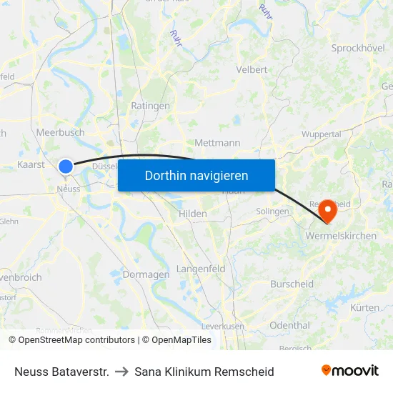 Neuss Bataverstr. to Sana Klinikum Remscheid map
