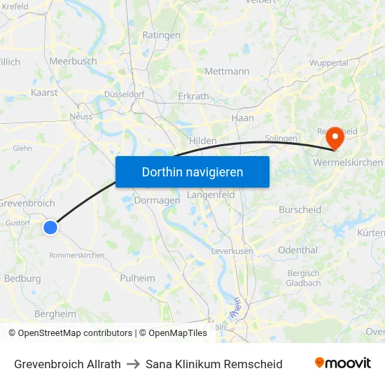 Grevenbroich Allrath to Sana Klinikum Remscheid map