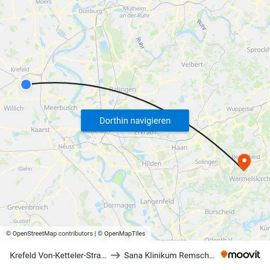 Krefeld Von-Ketteler-Straße to Sana Klinikum Remscheid map