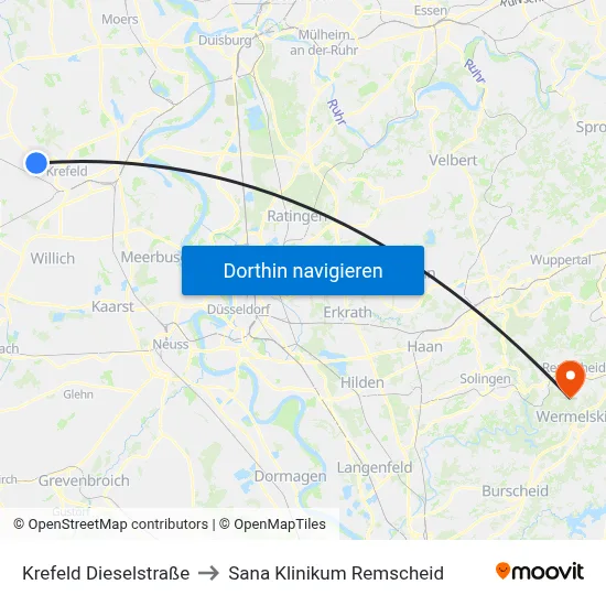 Krefeld Dieselstraße to Sana Klinikum Remscheid map
