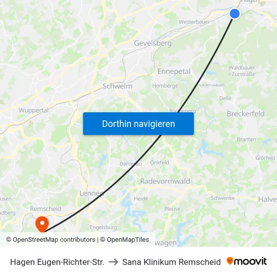 Hagen Eugen-Richter-Str. to Sana Klinikum Remscheid map