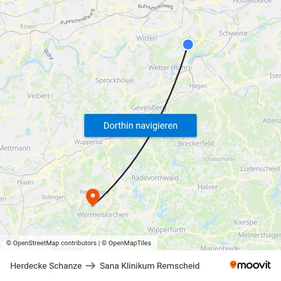 Herdecke Schanze to Sana Klinikum Remscheid map