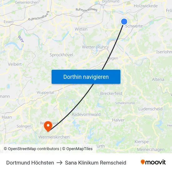 Dortmund Höchsten to Sana Klinikum Remscheid map