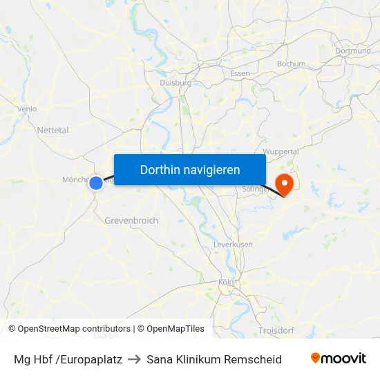Mg Hbf /Europaplatz to Sana Klinikum Remscheid map
