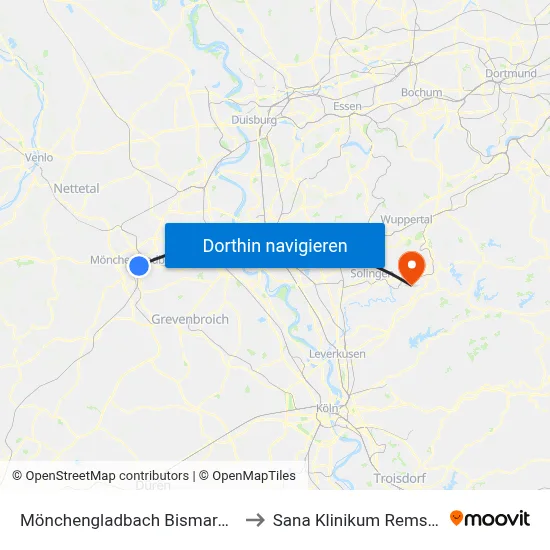 Mönchengladbach Bismarckplatz to Sana Klinikum Remscheid map