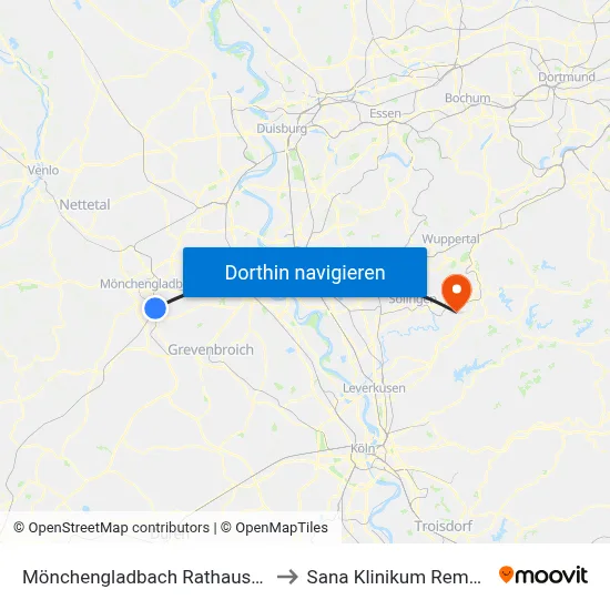 Mönchengladbach Rathaus Rheydt to Sana Klinikum Remscheid map