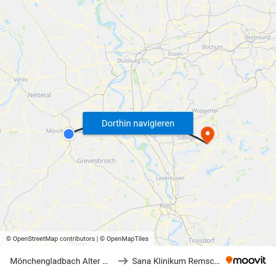 Mönchengladbach Alter Markt to Sana Klinikum Remscheid map