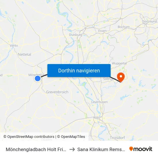 Mönchengladbach Holt Friedhof to Sana Klinikum Remscheid map