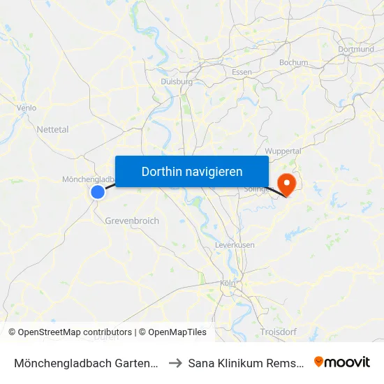 Mönchengladbach Gartenstraße to Sana Klinikum Remscheid map