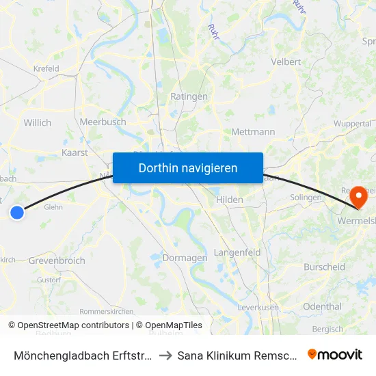 Mönchengladbach Erftstraße to Sana Klinikum Remscheid map