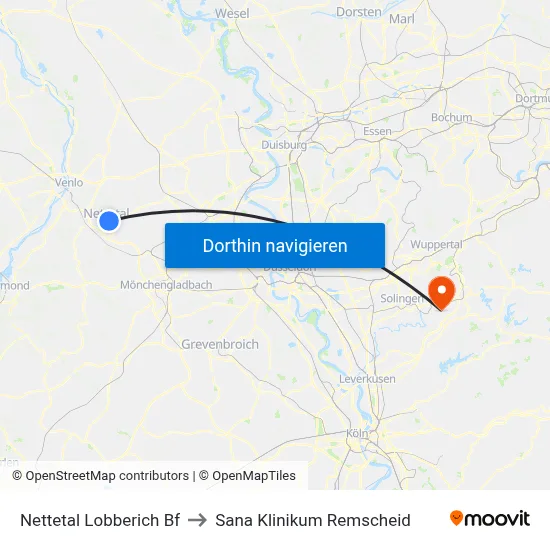 Nettetal Lobberich Bf to Sana Klinikum Remscheid map
