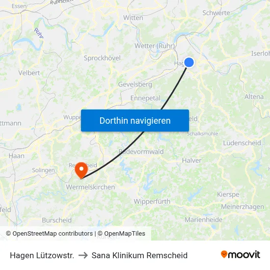 Hagen Lützowstr. to Sana Klinikum Remscheid map