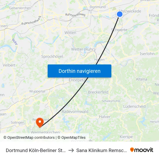 Dortmund Köln-Berliner Straße to Sana Klinikum Remscheid map