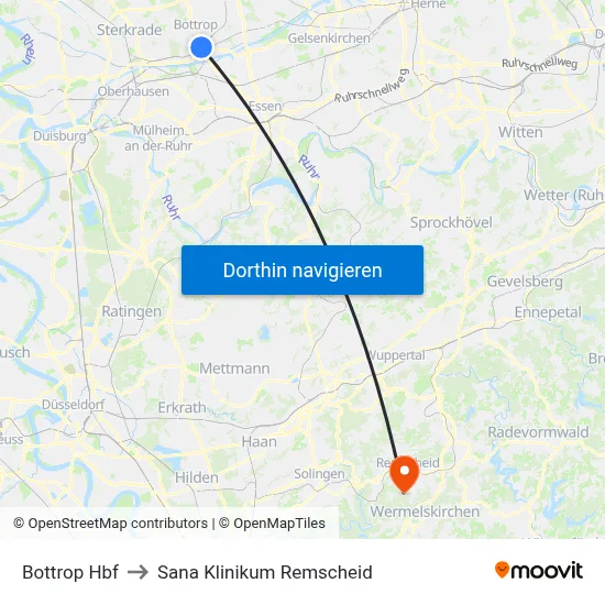 Bottrop Hbf to Sana Klinikum Remscheid map