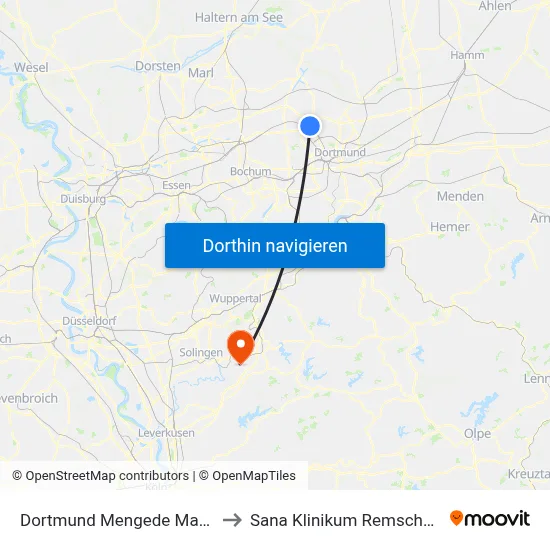 Dortmund Mengede Markt to Sana Klinikum Remscheid map