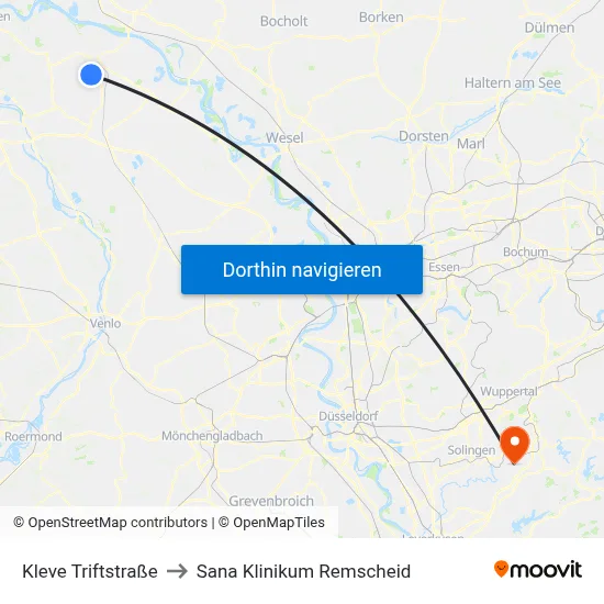 Kleve Triftstraße to Sana Klinikum Remscheid map