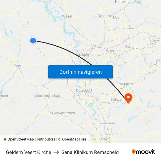 Geldern Veert Kirche to Sana Klinikum Remscheid map