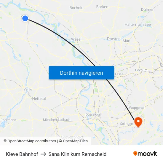 Kleve Bahnhof to Sana Klinikum Remscheid map