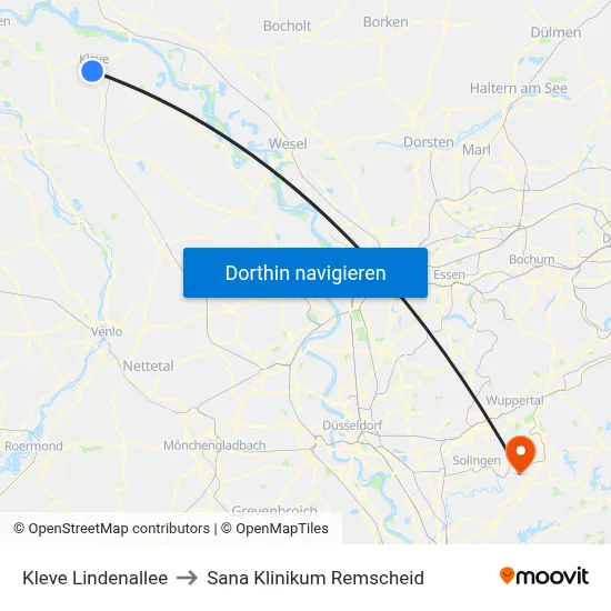 Kleve Lindenallee to Sana Klinikum Remscheid map