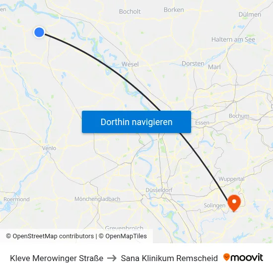 Kleve Merowinger Straße to Sana Klinikum Remscheid map
