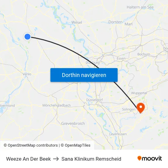 Weeze An Der Beek to Sana Klinikum Remscheid map